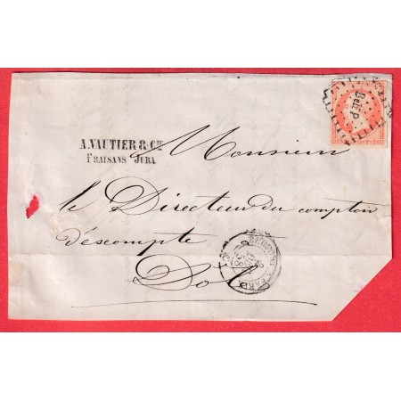 N°16 AMBULANT BELFORT A PARIS 1858 LOSANGE BelfP DOLE JURA DEVANT DE LETTRE FRONT COVER