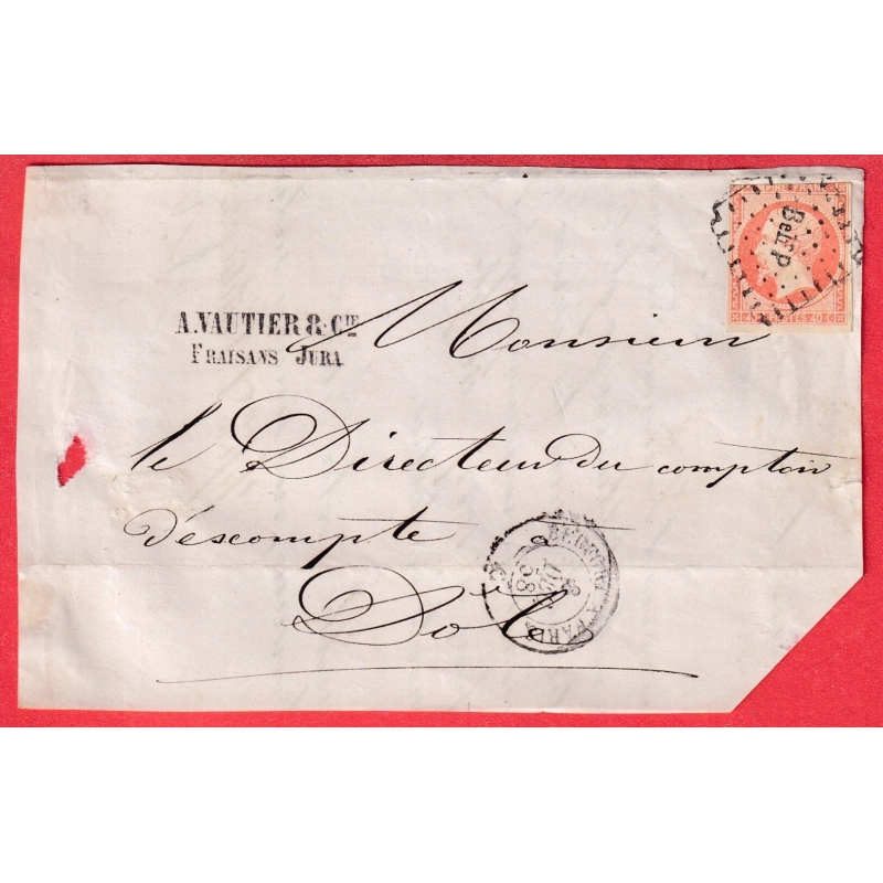 N°16 AMBULANT BELFORT A PARIS 1858 LOSANGE BelfP DOLE JURA DEVANT DE LETTRE FRONT COVER