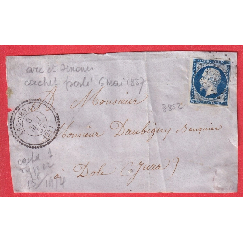 N°14 PC 3852 ARC SENANS DOUBS CAD TYPE 22 DOLE JURA DEVANT DE LETTRE FRONT COVER