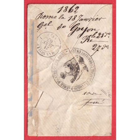 N°14 GRILLE CORPS EXPEDITIONNAIRE ITALIE 2E DIVISION LE GENERAL DE GOYON CACHET AU DOS POUR MARSEILLE