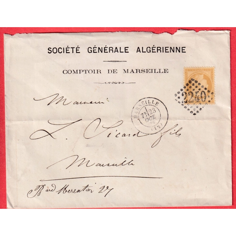 N°59 ENVELOPPE IMPRIMEE SOCIETE GENERALE ALGERIENNE MARSEILLE GC 2240 POUR MARSEILLE