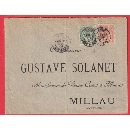 N°111 117 LEVEE EXCEPTIONNELLE PARIS RUE BLEUE E1 POUR MILLAU AVEYRON 1901 BUREAU RARE 1ERE PIECE VUE DE CE BUREAU