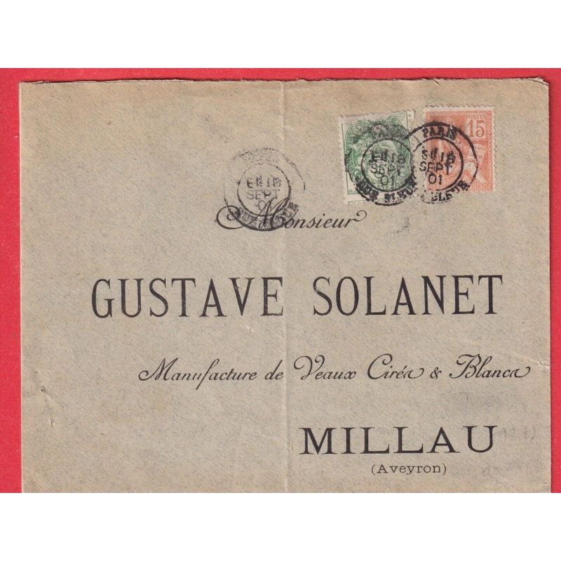 N°111 117 LEVEE EXCEPTIONNELLE PARIS RUE BLEUE E1 POUR MILLAU AVEYRON 1901 BUREAU RARE 1ERE PIECE VUE DE CE BUREAU