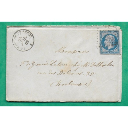 N°14B PC 281 LA BASTIDE DE SEROU ARIEGE POUR TOULOUSE HAUTE GARONNE 1862 LETTRE COVER FRANCE