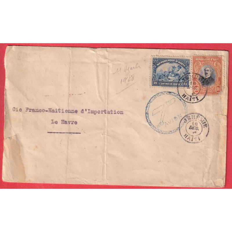 LETTRE DE JEREMIE HAITI PAR AVION 1928 POUR LE HAVRE SEINE INFERIEURE