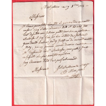 MARQUE MONTPELLIER HERAULT 1773 LN°10 INDICE 13 POUR BORDEAUX GIRONDE