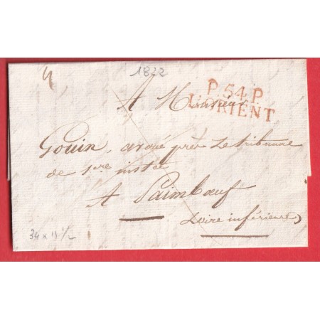 MARQUE P54P LORIENT MORBIHAN 1822 EN ROUGE POUR PAIMBOEUF LOIRE INFERIEURE INDICE 10