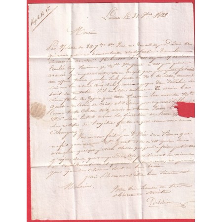 MARQUE P54P LORIENT MORBIHAN 1822 EN ROUGE POUR PAIMBOEUF LOIRE INFERIEURE INDICE 10