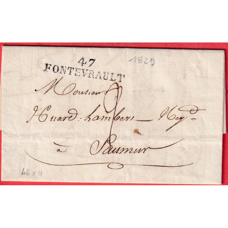 MARQUE 47 FONTEVRAULT MAINE ET LOIRE 1829 POUR SAUMUR INDICE 12