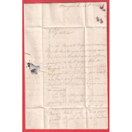 CAD TYPE 14 EN ROUGE MONTPELLIER HERAULT + PP ROUGE TAXE LOCALE 1 AU DOS 1846 POUR MONTPELLIER