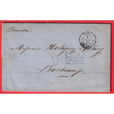LETTRE DE BAHIA BRESIL 1861 VOIE ANGLAISE TAXE ANGLAISE POUR BORDEAUX BRASIL
