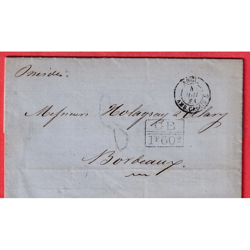 LETTRE DE BAHIA BRESIL 1861 VOIE ANGLAISE TAXE ANGLAISE POUR BORDEAUX BRASIL
