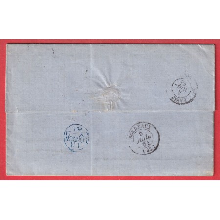 LETTRE DE BAHIA BRESIL 1861 VOIE ANGLAISE TAXE ANGLAISE POUR BORDEAUX BRASIL