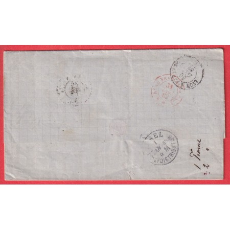 CAD LYON A 68 A RHONE TAXE SUISSE 40 ROUGE 1862 POUR BALE