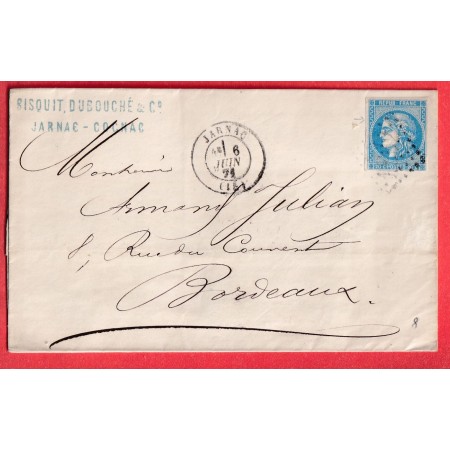 N°46B GC 1862 JARNAC CHARENTE POUR BORDEAUX GIRONDE