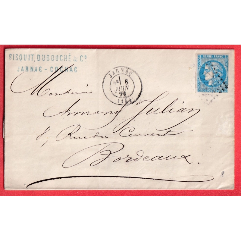 N°46B GC 1862 JARNAC CHARENTE POUR BORDEAUX GIRONDE
