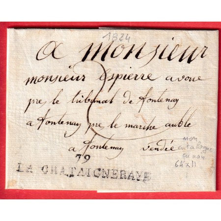 MARQUE 79 LA CHATAIGNERAYE VENDEE 1824 64X11 EN NOIR NON SIGNALE PAR POTHION EN NOIR POUR FONTENAY CHATAIGNERAIE