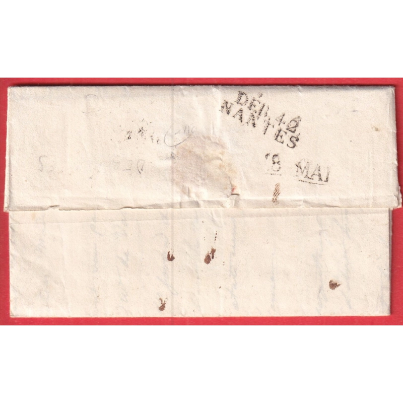 DEBOURSE DEB 42 NANTES + CACHET ARRIVE SPECIAL LOIRE INFERIEURE DEPART BORDEAUX GIRONDE INDICE 16