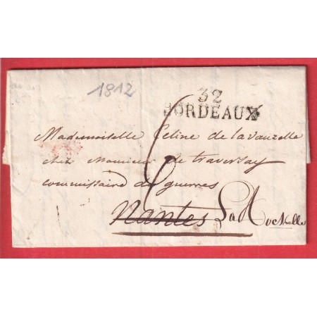 DEBOURSE DEB 42 NANTES + CACHET ARRIVE SPECIAL LOIRE INFERIEURE DEPART BORDEAUX GIRONDE INDICE 16