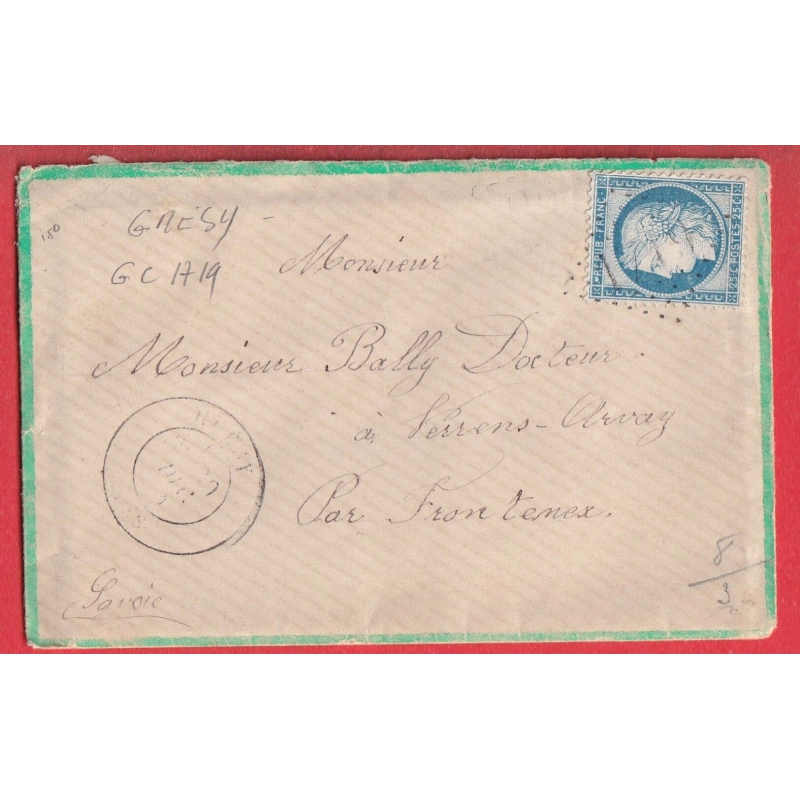 N°60 GC 1719 GRESY SAVOIE LETTRE AVEC LISERET VERT POUR FRONTENEX