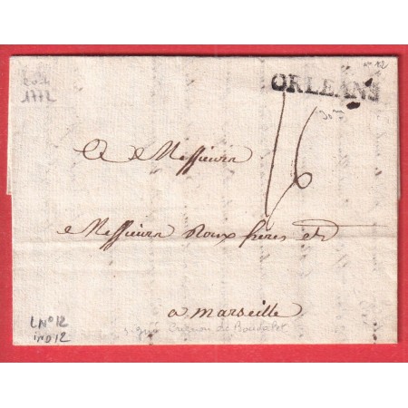 MARQUE 43 ORLEANS LOIRET 1772 LN°12 INDICE 12 POUR MARSEILLE