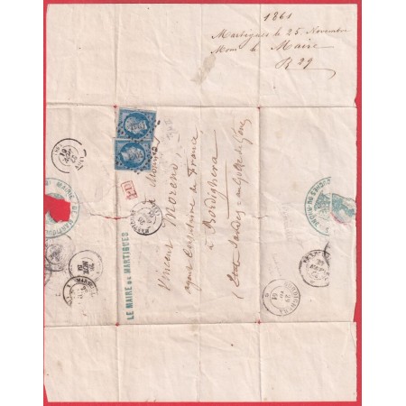 N°14B X2 PC 1904 MARTIGUES BOUCHES DU RHONE POUR BORDIGHERA ITALIE ITALIA GRIFFE LE MAIRE DE MARTIGUES DOS CACHET MAIRIE