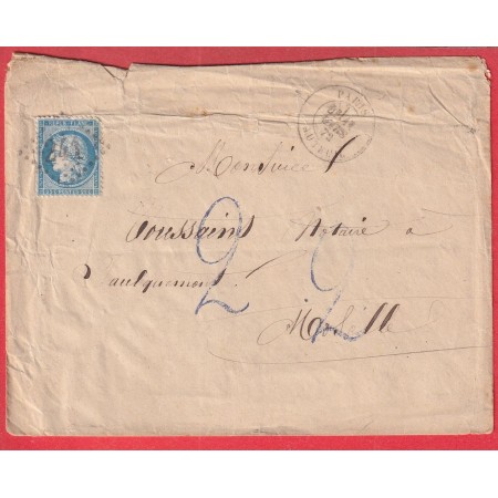 N°60 GC 241 PARIS AUTEUIL 1872 TAXE ALLEMANDE 2 EN BLEU FAULQUEMONT MOSELLE