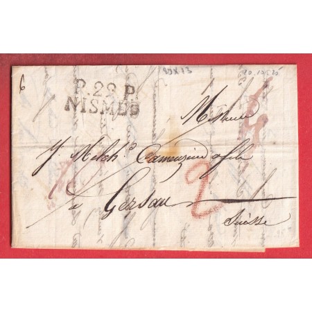 MARQUE P29P NIMES GARD 1825 POUR GERSAU SUISSE TAXE ROUGE SUISSE