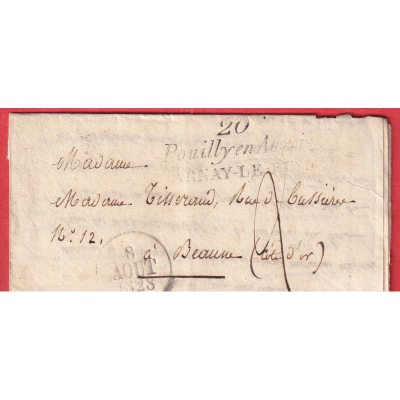DOUBLE CURSIVE 20 POUILLY EN AUXOIS ARNAY LE DUC 1828 POUR BEAUNE COTE D'OR INDICE 19