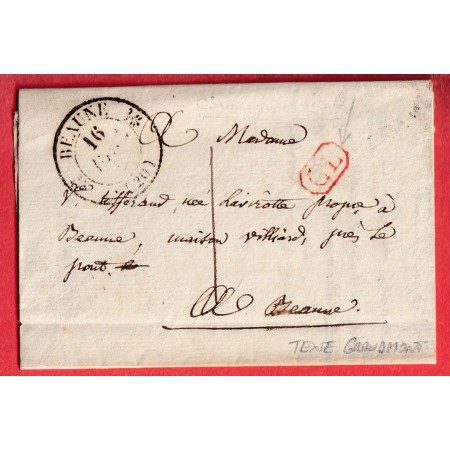 CAD TYPE 12 BEAUNE COTE D'OR CL ROUGE TAXE LOCALE 1 TEXTE DE GRANDMONT 1832