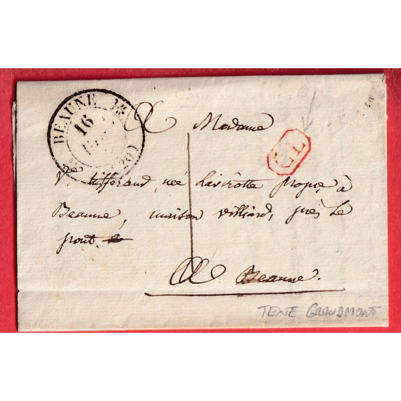 CAD TYPE 12 BEAUNE COTE D'OR CL ROUGE TAXE LOCALE 1 TEXTE DE GRANDMONT 1832