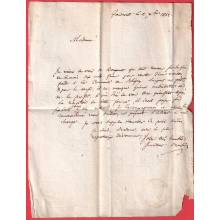 CAD TYPE 12 BEAUNE COTE D'OR CL ROUGE TAXE LOCALE 1 TEXTE DE GRANDMONT 1832