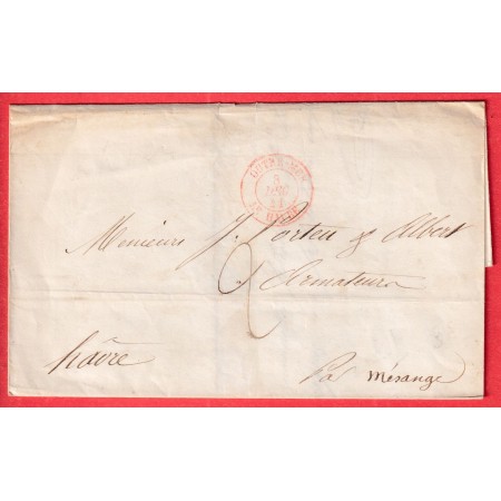 CAD ROUGE OUTRE MER LE HAVRE 1841 MONTEVIDEO URUGUAY PAQUEBOT MESANGE