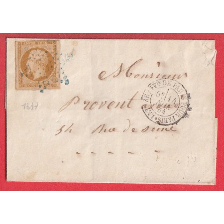 N°13 ETOILE PLEINE BLEUE LETTRE AFFR DE PARIS POUR PARIS RARE INDICE 29