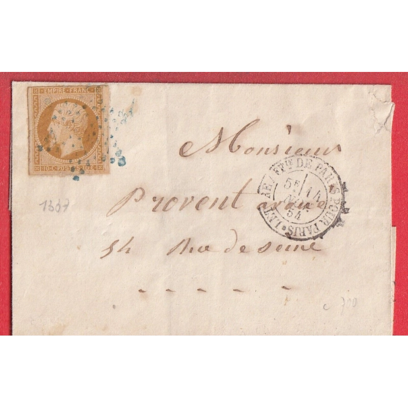 N°13 ETOILE PLEINE BLEUE LETTRE AFFR DE PARIS POUR PARIS RARE INDICE 29