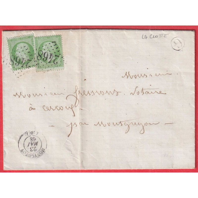 N°20 X2 DONT UN VARIETE GRAND TIMBRE GC 2468 MONTGUYON CHARENTE INFERIEURE BOITE RURALE G LA CLOTTE POUR CERCOUX