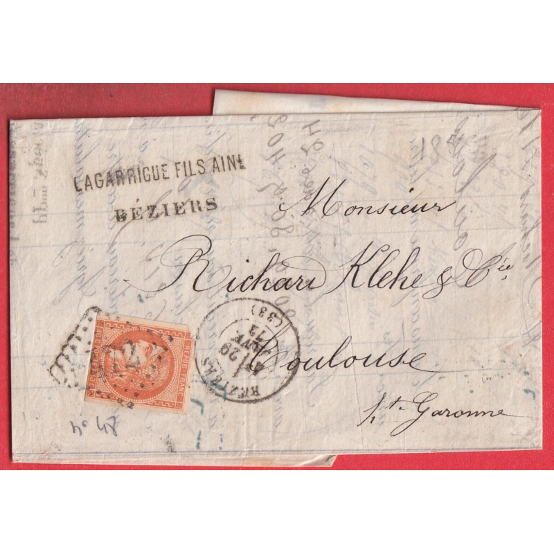 N°48 GC 472 BEZIERS HERAULT 1872 TOULOUSE