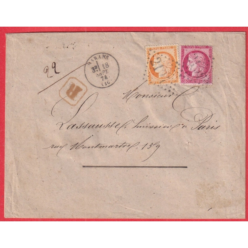 N°38 57 GC 2194 MARANS CHARENTE INFERIEURE MARITIME CAD TYPE 16 RECOMMANDE PARIS MONTMARTRE