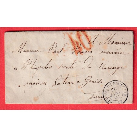 CAD TYPE 15 ST REMY DE PROVENCE  BOUCHES DU RHONE TAXE SUISSE 40 PLAINPALAIS GENEVE SUISSE 1863
