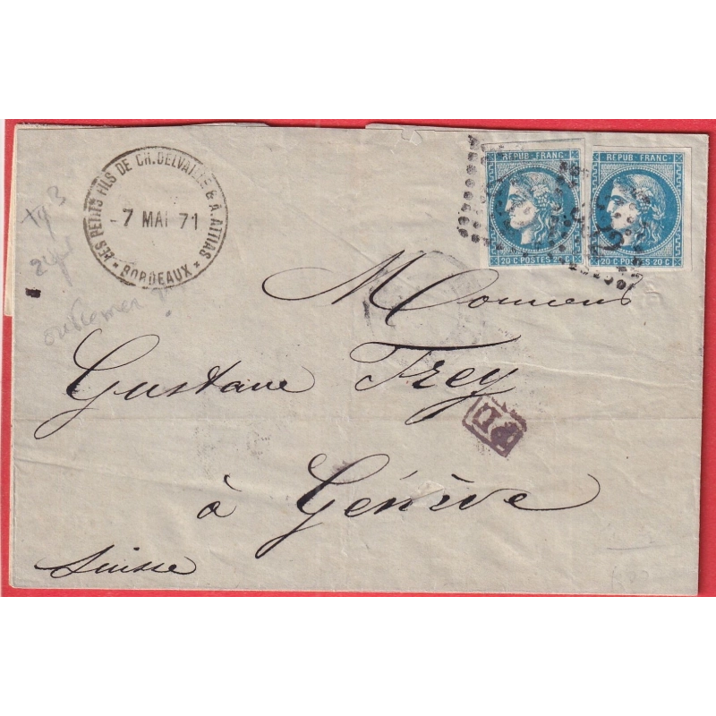 N°46B X2 GC 532 BORDEAUX GIRONDE POUR GENEVE SUISSE