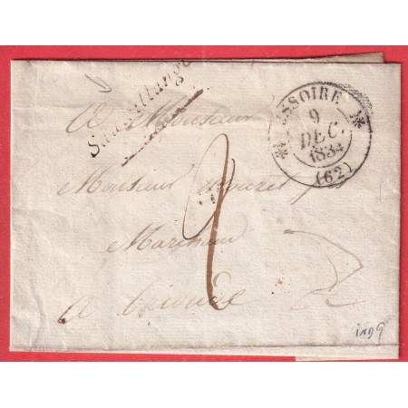 CURSIVE GRATTEE 62 SAUXILLANGE PUY DE DOME TYPE 12 ISSOIRE POUR BRIOUDE HAUTE LOIRE 1834 INDICE 9