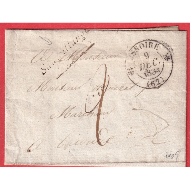CURSIVE GRATTEE 62 SAUXILLANGE PUY DE DOME TYPE 12 ISSOIRE POUR BRIOUDE HAUTE LOIRE 1834 INDICE 9