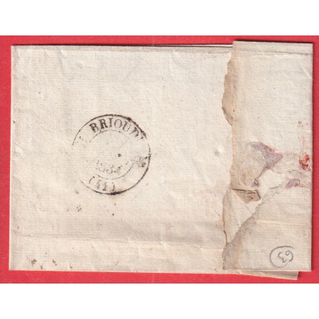 CURSIVE GRATTEE 62 SAUXILLANGE PUY DE DOME TYPE 12 ISSOIRE POUR BRIOUDE HAUTE LOIRE 1834 INDICE 9