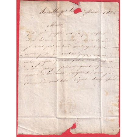 CURSIVE GRATTEE 62 SAUXILLANGE PUY DE DOME TYPE 12 ISSOIRE POUR BRIOUDE HAUTE LOIRE 1834 INDICE 9