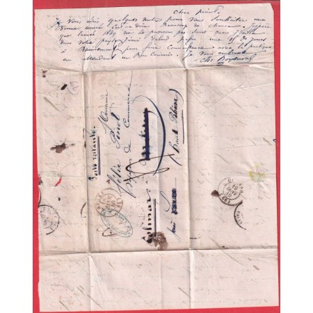 CAD TYPE 15 ARRAS DU 16 JANVIER 1849 PAS DE CALAIS POUR COLMAR HAUT RHIN POSTE RESTANTE