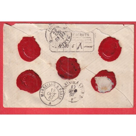 N°30 PAIRE GC 2283 MAUSSANNE BOUCHES DU RHONE LETTRE CHARGEE 1867 POUR PARIS OR NON IDENTIFIE