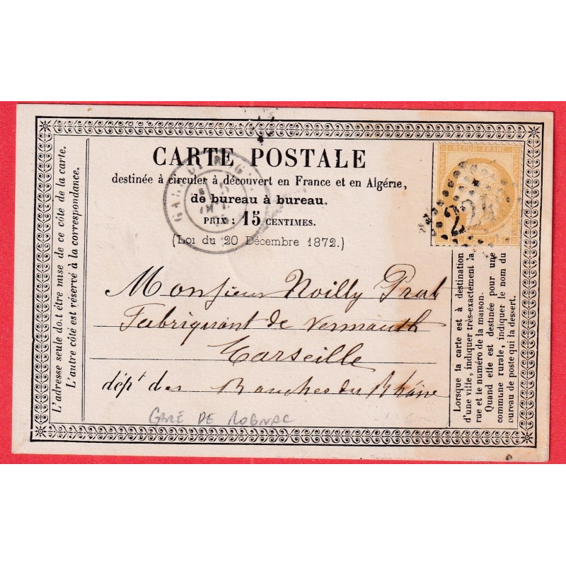 N°55 CAD GARE DE ROGNAC GC 2240 POUR MARSEILLE INDICE 18 CARTE PRECUSEUR BOUCHES DU RHONE