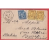 N°90 92 PAIRE LEVEE EXCEPTIONNELLE PARIS E2 R BONAPARTE POUR PIGNEROL ITALIE DEPART 7 JUILLET 1881 ARRIVEE 7 JUILLET