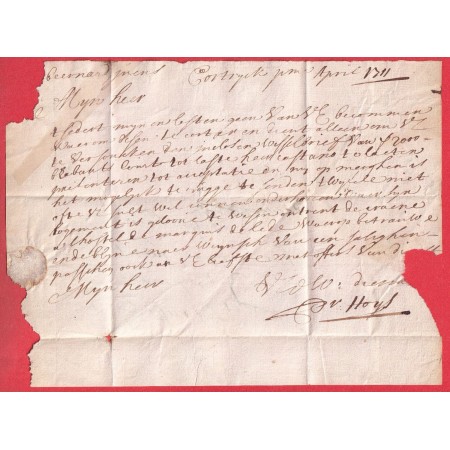 BELGIQUE MARQUE MANUSCRIT DE COURTRAY 1711 TEXTE NOTE CORTRYCK