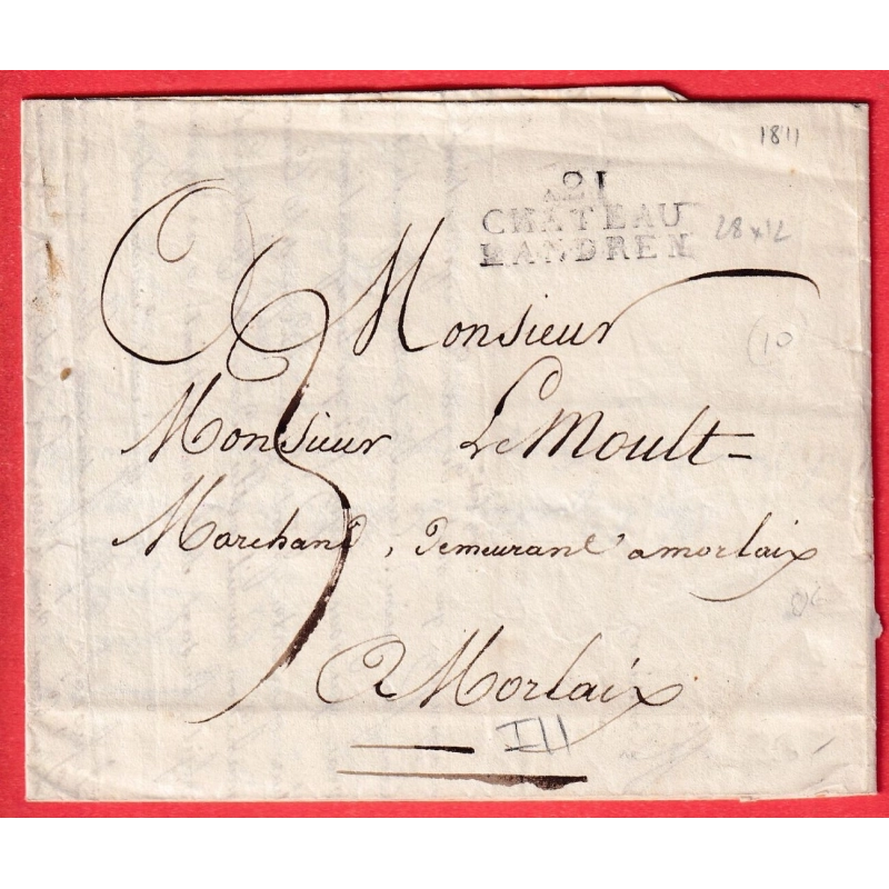 MARQUE 21 CHATEAU LANDREN COTES DU NORD 28X12 INDICE 11 POUR MORLAIX 1811